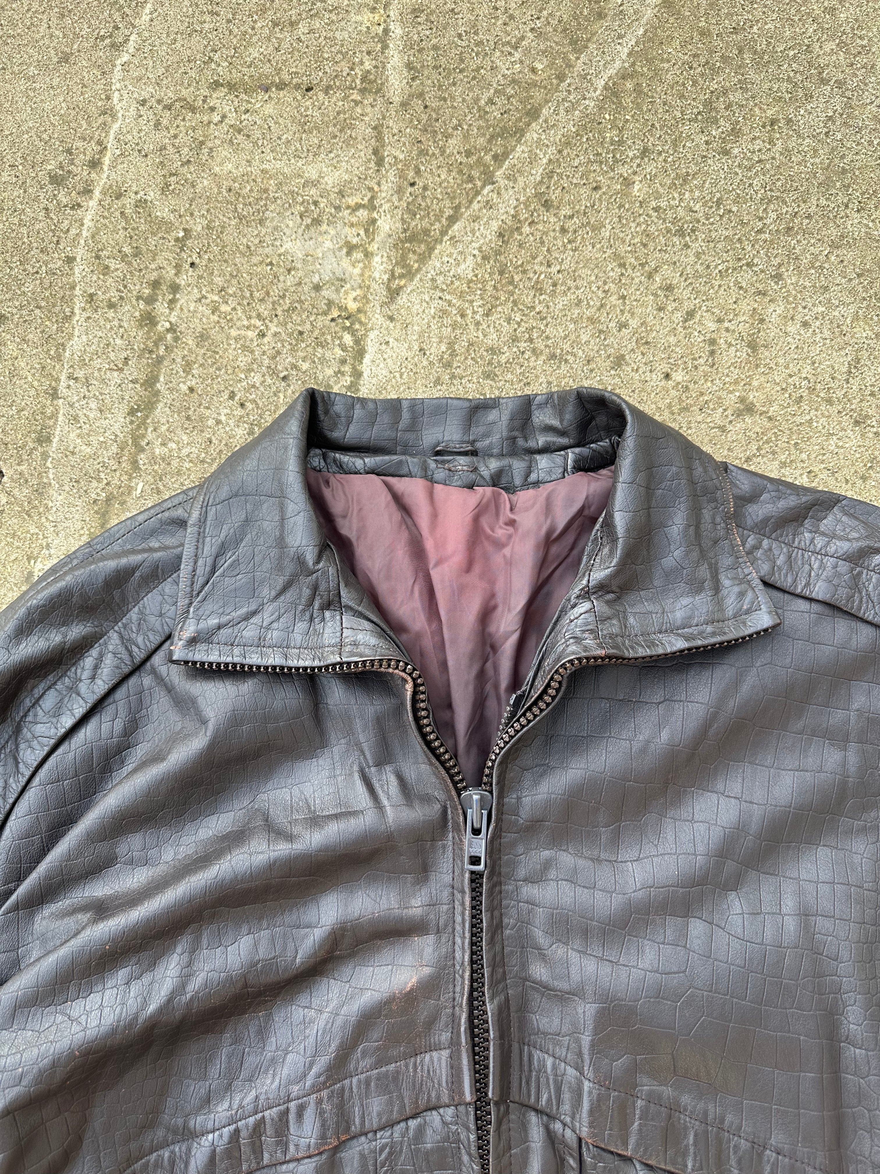 Brown leather jacket w/ crocodile patterns
