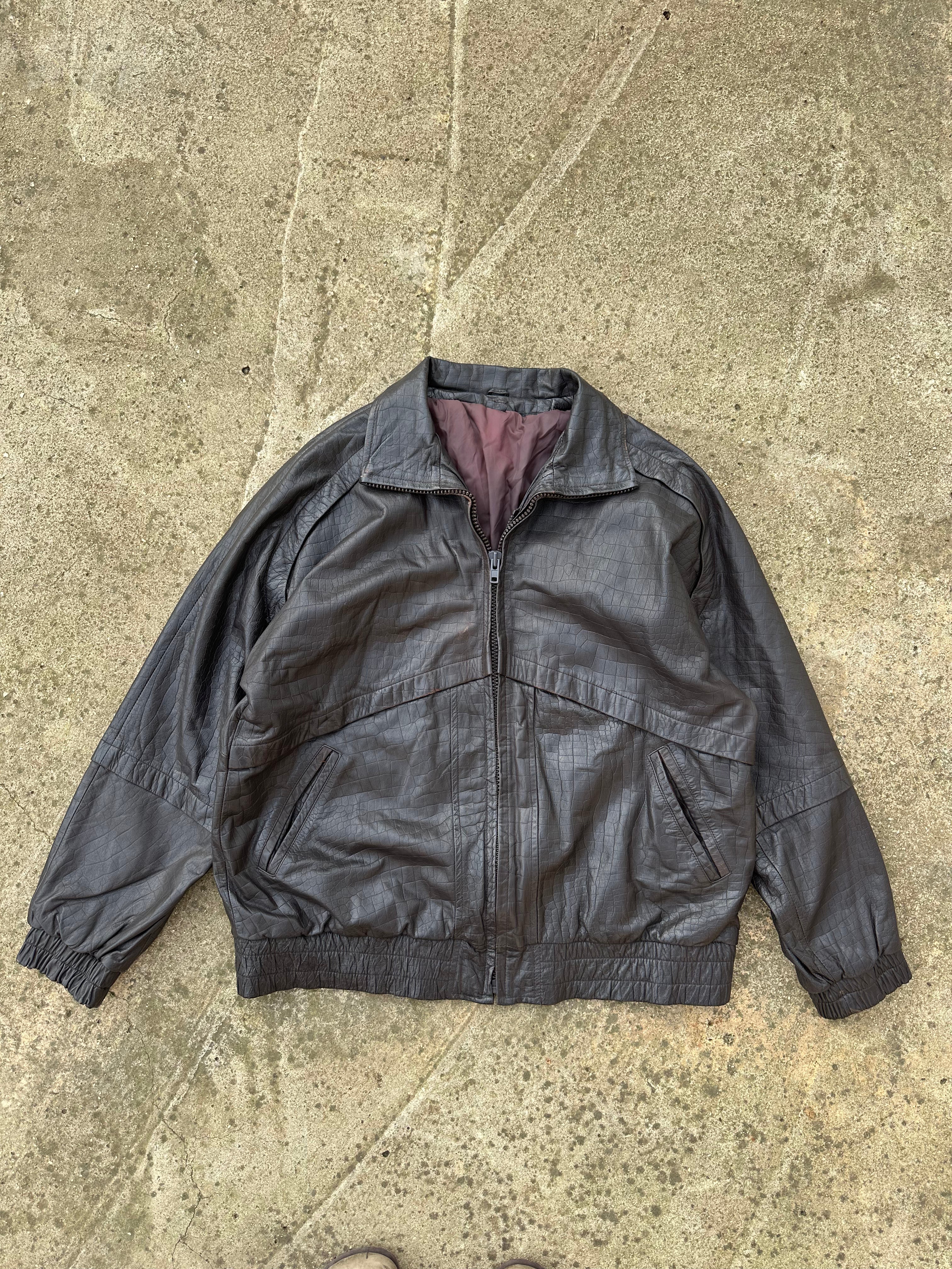 Brown leather jacket w/ crocodile patterns
