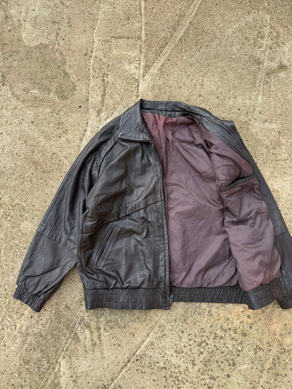Brown leather jacket w/ crocodile patterns
