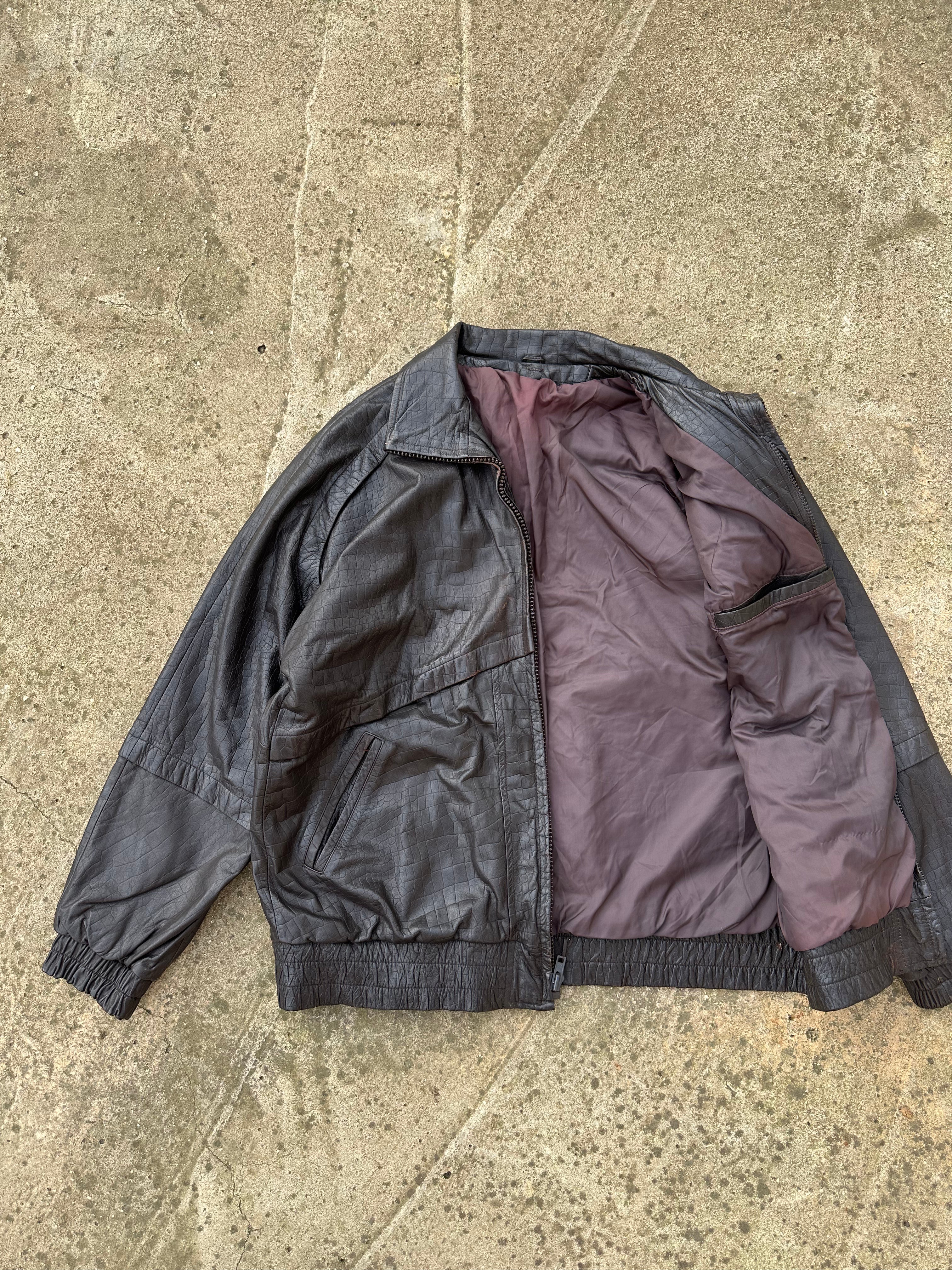 Brown leather jacket w/ crocodile patterns